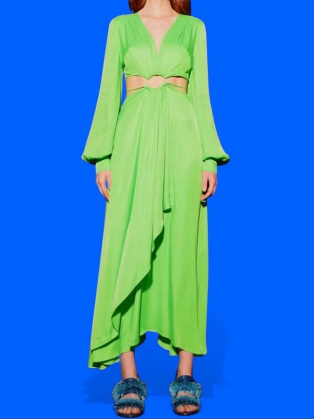 FARM Rio Lime Green Long Sleeve Maxi Dress Size XL (New Without Tags)